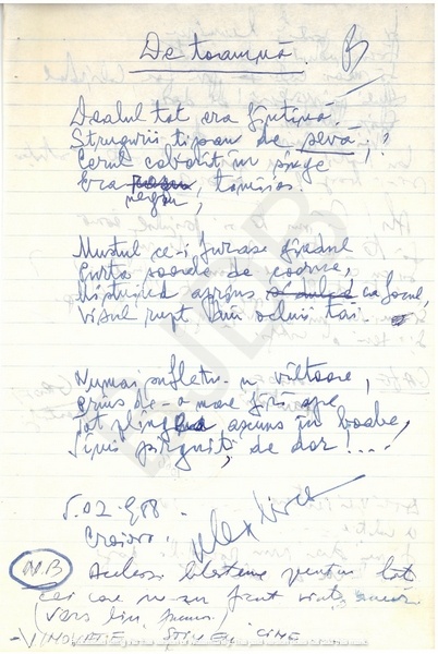 M-1063-1075-8 - 12 File de caiet cu ciorne de poezii. ALEXANDRU MIRCESCU